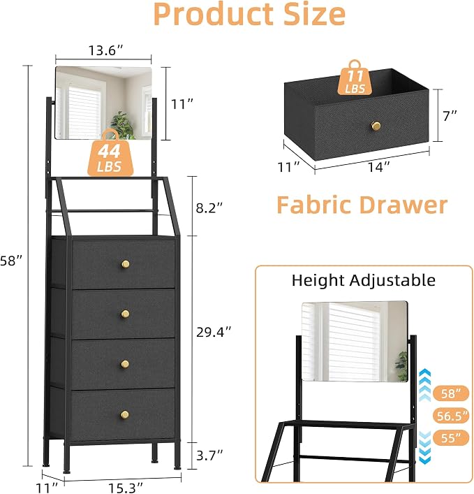 HIGDBFE 4-Drawer Dresser with Mirror, Vanity with 2-Tier Shelves, Fabric Chest - Image 2