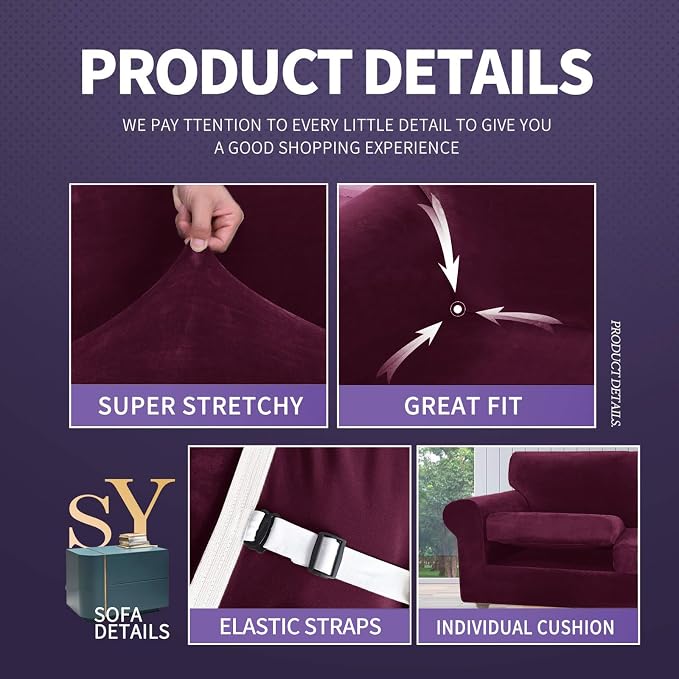 ZNSAYOTX Luxury Velvet Sofa Cover 3 Piece Stretch Loveseat Covers - Image 4