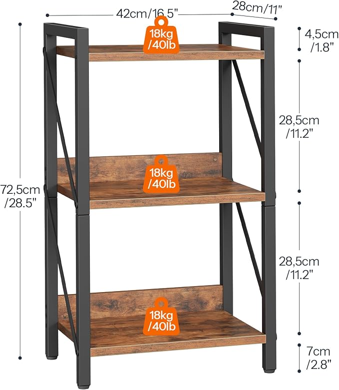 HOOBRO Bookshelf, 3-Tier Industrial Bookcase, Book Shelf Storage Organizer - Image 3