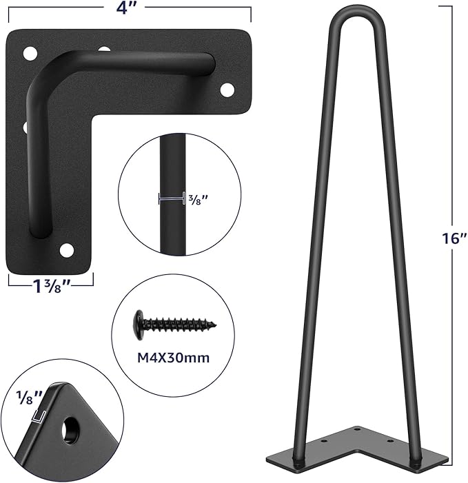 SMARTSTANDARD 16" Hairpin Furniture Legs, Metal Home DIY Projects - Image 2