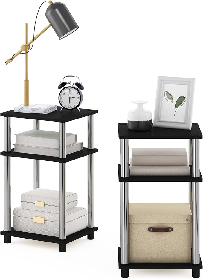 Furinno JUST Side Table Set of 2, 3-Tier Modern End Tables, Open Shelves Night - Image 5