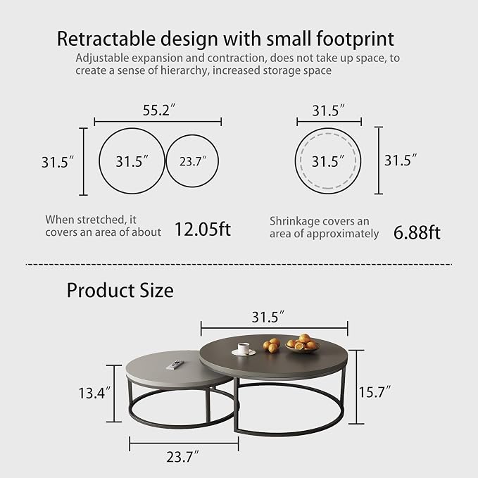 2-Piece Round Nesting Coffee Tables – Walnut Wood Top - Image 2