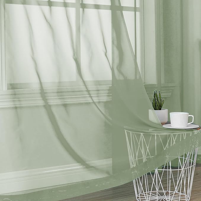 OVZME Light Green Sheer Curtains 63 inch Length 2 Panels Set - Image 6
