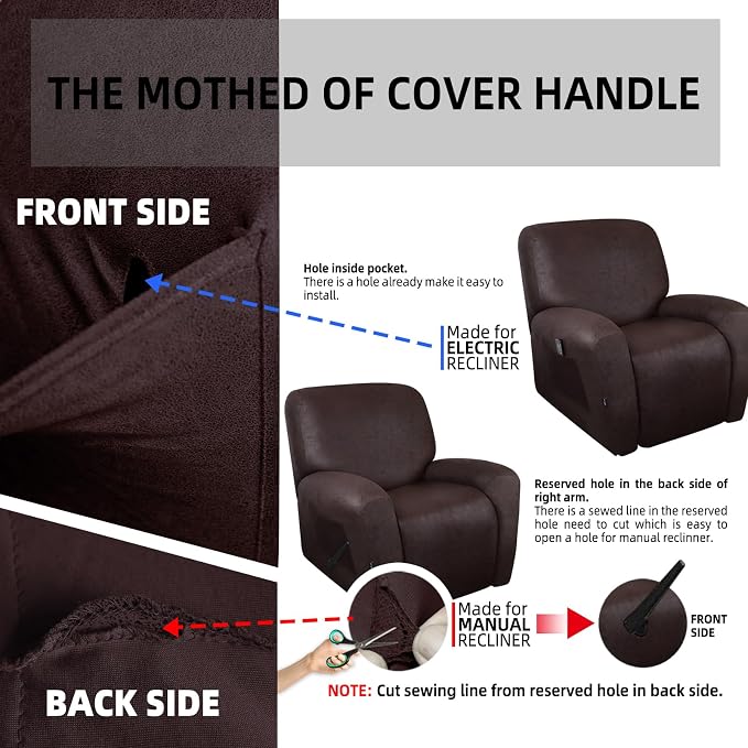 ANARACHON Leather Look Recliner Chair Covers Stay in Place 4-Piece Recliner - Image 8