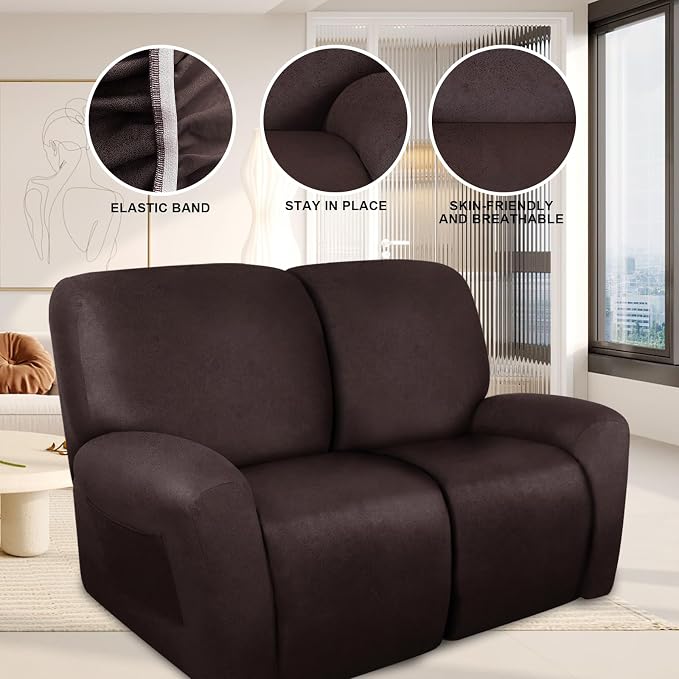 ANARACHON Loveseat Recliner Cover Leather Look Recliner Loveseat Covers - Image 5