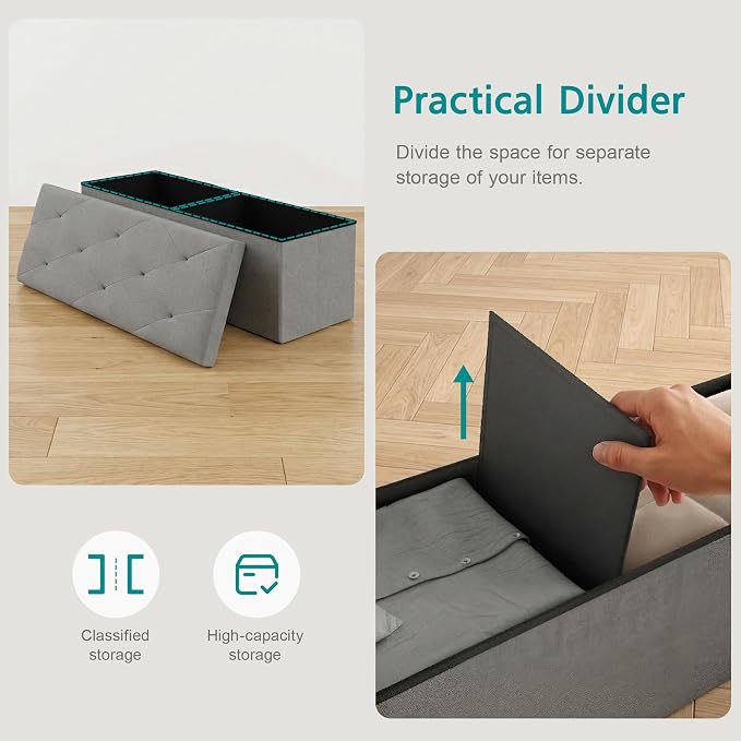 VECELO 43'' Folding Storage Ottoman Bench, Storage Chest, Linen Fabric Foot - Image 4