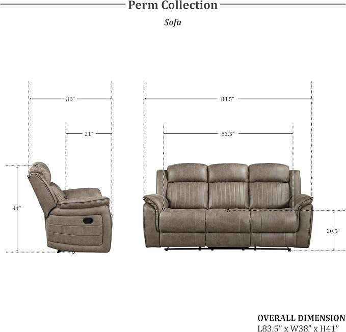 Lexicon Recliner Living Room Set, Home Theater Seating, Manual Polished - Image 11