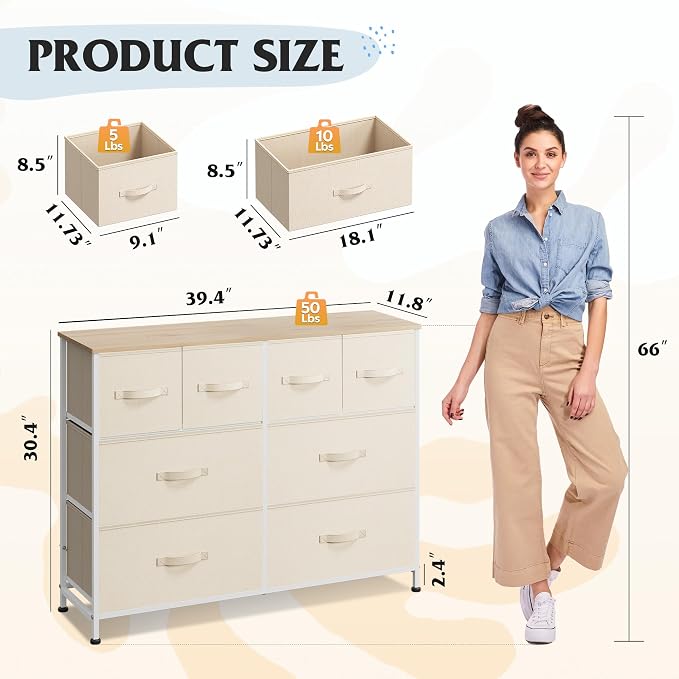 WLIVE Dresser for Bedroom with 8 Drawers, Wide Fabric Dresser for Storage and - Image 3