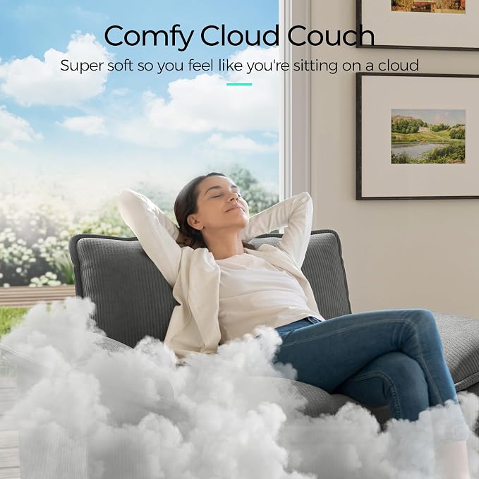 LINSY HOME 123" Modular U-Shaped Sectional Sofa, 3-Seat Corduroy Modern Cloud - Image 4