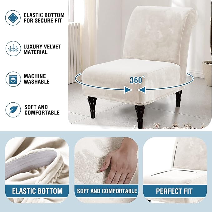 H.VERSAILTEX Armless Accent Chair Covers Thick Velvet Armless Chair Slipcovers - Image 6