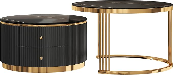 Merax 2-Piece Round Nesting Coffee Table Set - Image 8