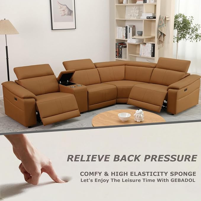 Power Recliner Sectional Sofa, L-Shaped Living Room Furniture Set, Leather - Image 4