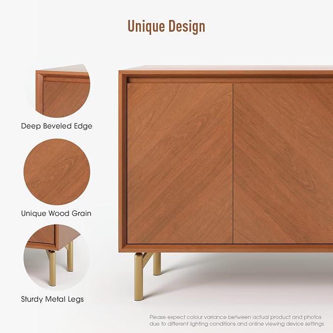 JOINICE Storage Cabinet, Mid-Century Modern Wood Accent Cabinet, Chevron - Image 7