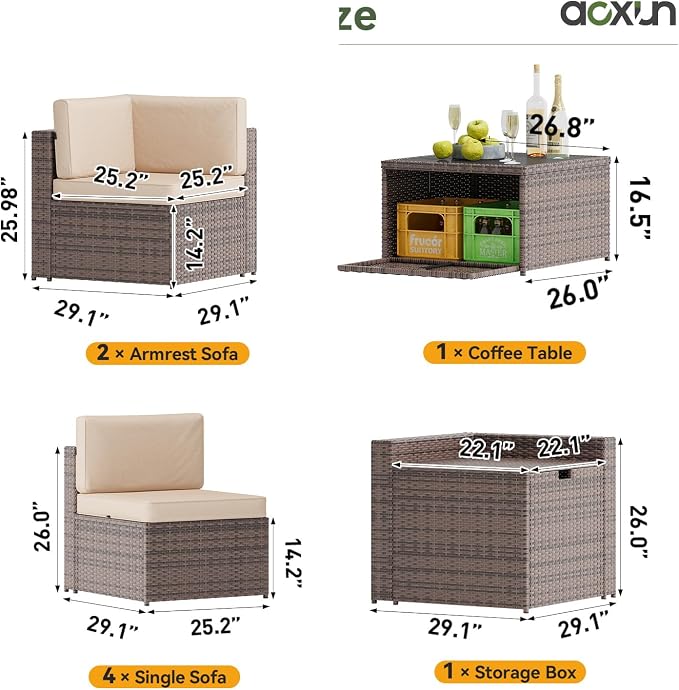 Aoxun 8 Piece Patio Furniture Set, Wicker Outdoor Furniture - Image 7