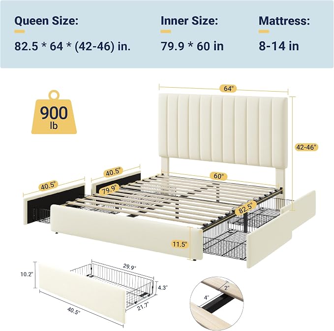 Allewie Queen Size Storage Bed Frame, Vertical Channel Tufted Adjustable - Image 2