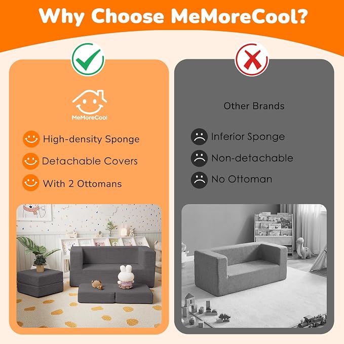 MeMoreCool Modular Kids Couch, Corduroy Play Toddler Couch - Image 7