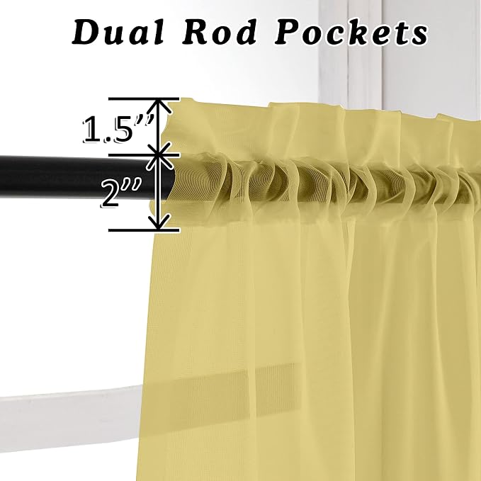 OVZME Mustard Yellow Sheer Curtains, 36 inch 2 Panels Set, Light Filtering - Image 2