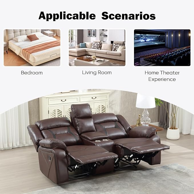 EBELLO Manual Faux Leather Loveseat Recliner, 2 Seat Reclining Sofa Chair - Image 5
