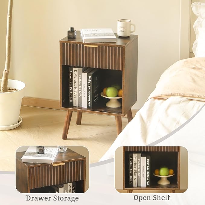 Fultyle Mid Century Modern Nightstand, Wood Bedside Table - Image 5