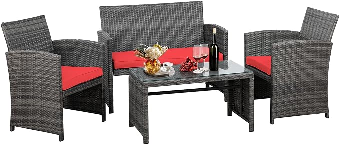 JAMFLY 4 Piece Outdoor Patio Furniture Set, Outdoor Wicker Rattan Chairs by JAMFLY