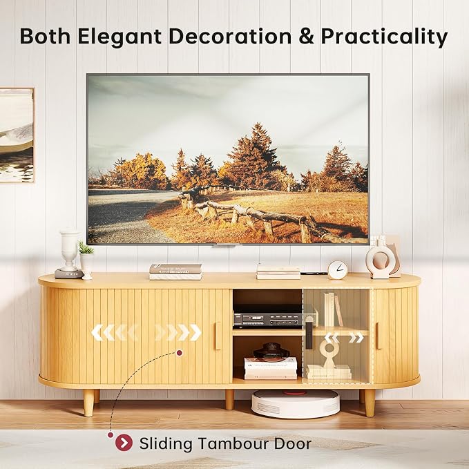 58" Mid Century Modern TV Stand, Wood TV Consoles - Image 4