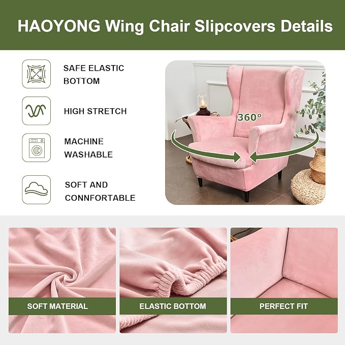 HAOYONG Velvet Wingback Armchair Covers 2-Piece Elastic Stretch Wingback Chair - Image 4