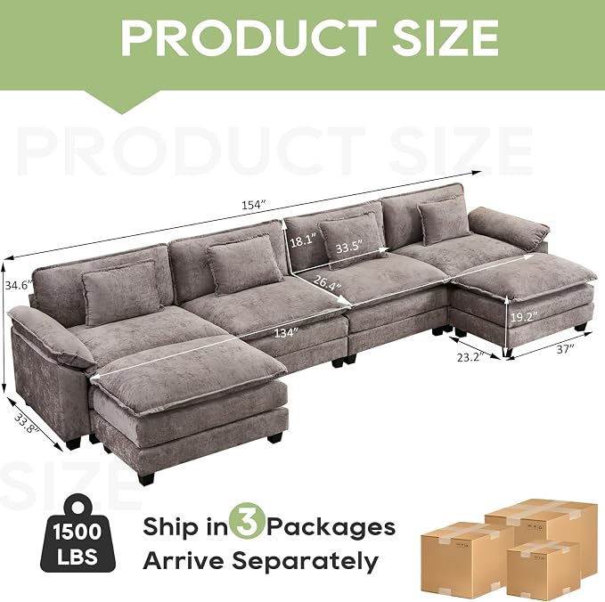 Oprisen 154" Modular Sectional Sofa, Comfy Cloud Couch Sectional Sofa - Image 2