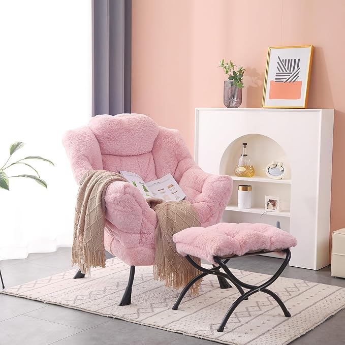 MBOOYOME Lazy Chair with Folding Ottoman, Modern Accent Lounge Armchair with - Image 5