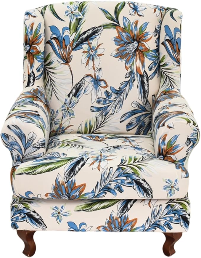 HAOYONG Wing Chair Slipcovers Stretch Wingback Chair Covers Printed 2 Pieces by HAOYONG