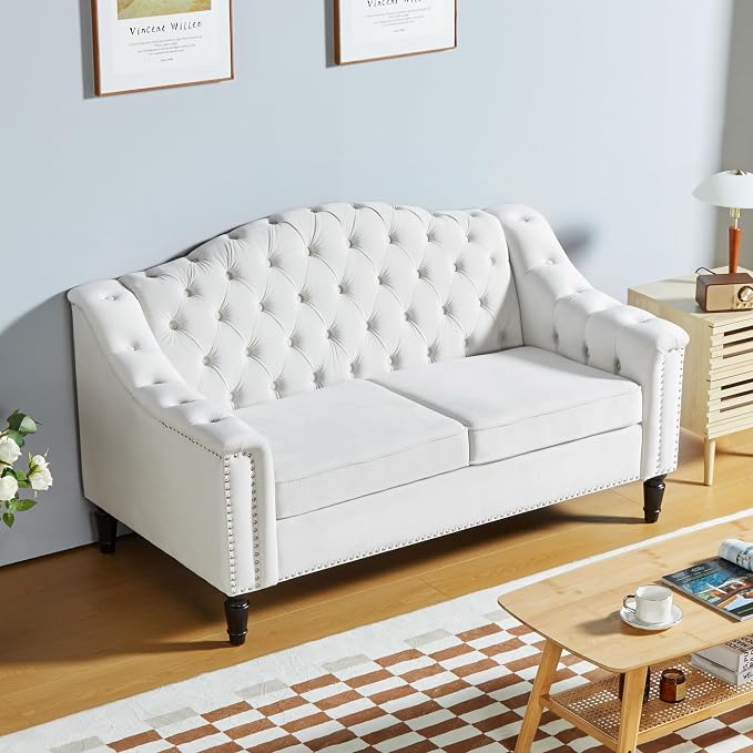 LEVNARY Chesterfield Loveseat Velvet, Upholstered Sofa - Image 3