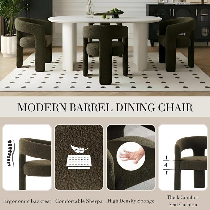 Modern Sherpa Barrel Dining Chair Upholstered Faux Fur Dining Room Chair - Image 4