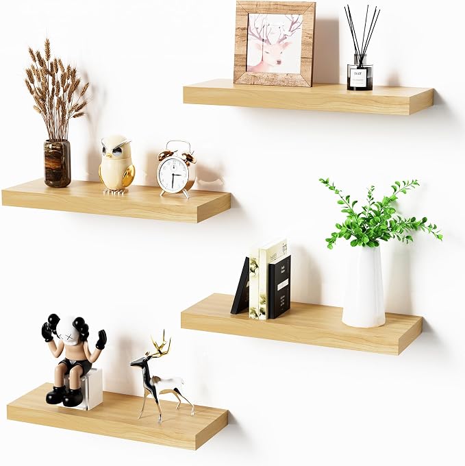 Bellsal Floating Shelves for Wall, Maple Wood Wall Shelf Set of 4, Living Room - Image 8