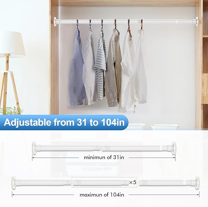 CorkLatta White Shower Curtain Rod 31 to 104 Inch, 1 Inch Diameter Adjustable - Image 4