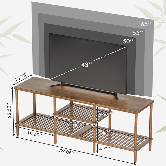Amazer Bamboo TV Stand for 60 65 Inch TV, Entertainment Center - Image 2