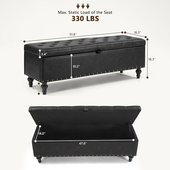 Mangodan 50" Storage Ottoman Bench, Tufted Ottoman - Image 2