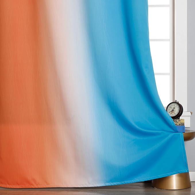Ombre Orange and Blue Blackout Curtains 45 Inch Length 2 panels, Full Room - Image 6