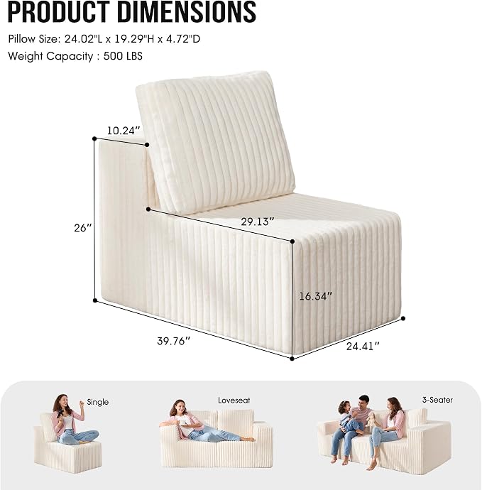 Single Sofa 1 Seat Couch with Deep Seat Memory Foam Cloud Chair with Pillows - Image 2