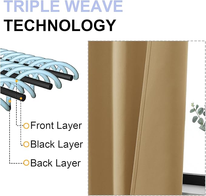 Simplebrand Ava Gold Short 36 Inches Blackout Curtain 2 Panels Set, Half Window - Image 4