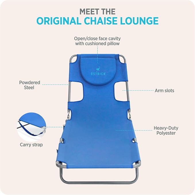 Ostrich the Original Chaise 72 x 22 Inch Lounge Portable Reclining Lounger - Image 7