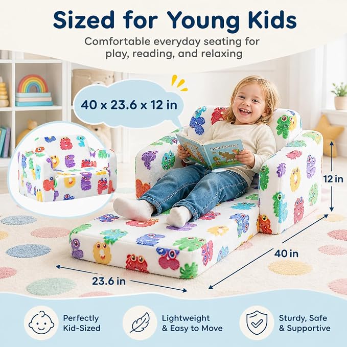MeMoreCool Kids Folding Chair, 2-in-1 Foldable Kids Sofa Couch - Image 2