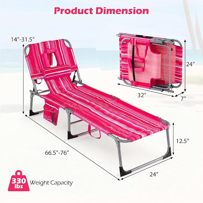 Goplus Tanning Chair, Folding Adjustable Patio Lounge Chair - Image 3