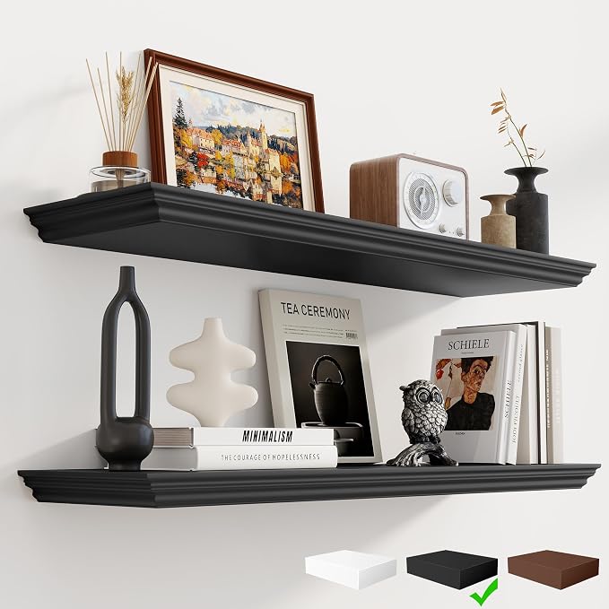 Fun Memories Floating Shelves 36 Inch Long, 9.3 Inch Deep Classic Crown Molding by FunMemories