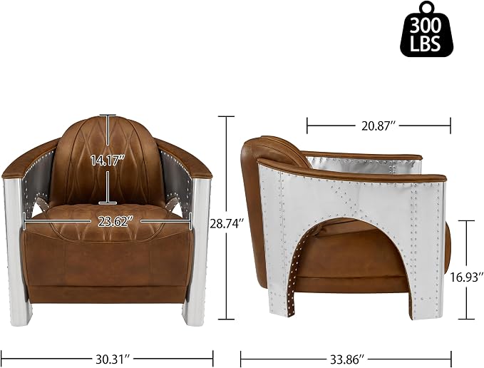 Art Leon Genuine Leather Accent Chair, Mid Century Industrial Armchair - Image 2