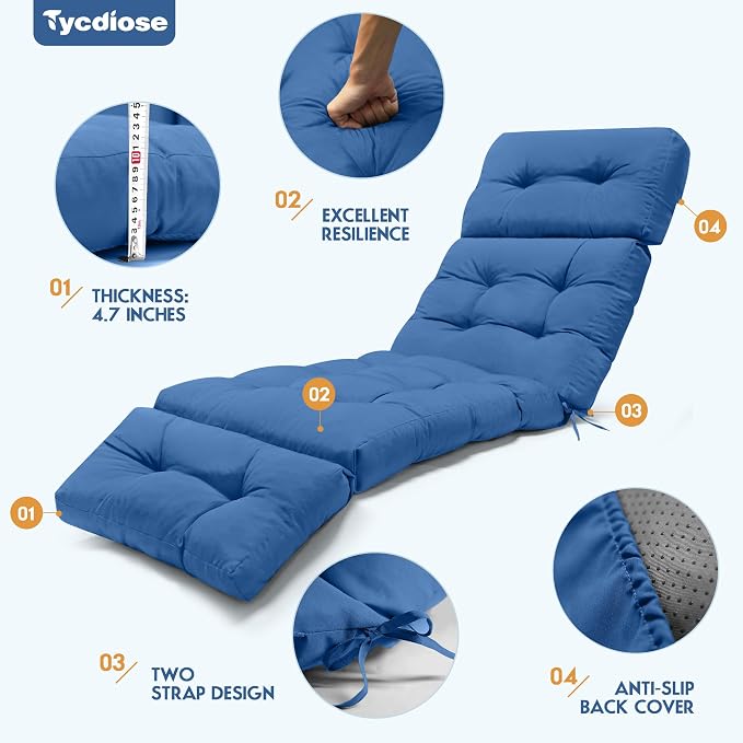 Outdoor Chaise Lounge Chair Cushion Waterproof 74.4 x 22 x 4.7 Inches Lounge - Image 5