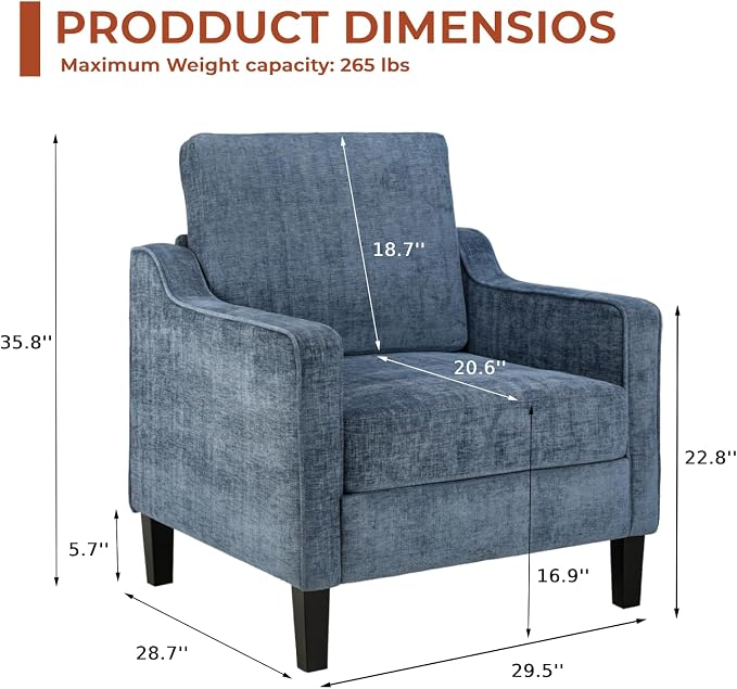 TLSUNNY Mid-Century Accent Chair, Modern Upholstered Chenille Armchair & Padded - Image 2