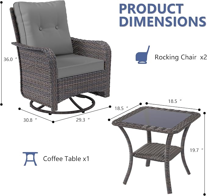 ALAULM Outdoor Swivel Rocking Chairs Set of 2 - Image 3