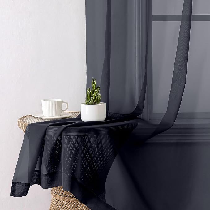 Lecloud Black Sheer Curtains 90 Inches Long 2 Panels Set, Privacy Voile Light - Image 4