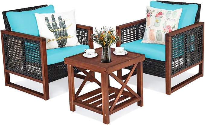 Tangkula 3 Pieces Patio Wicker Furniture Set, Rattan Outdoor Sofa Set by TANGKULA