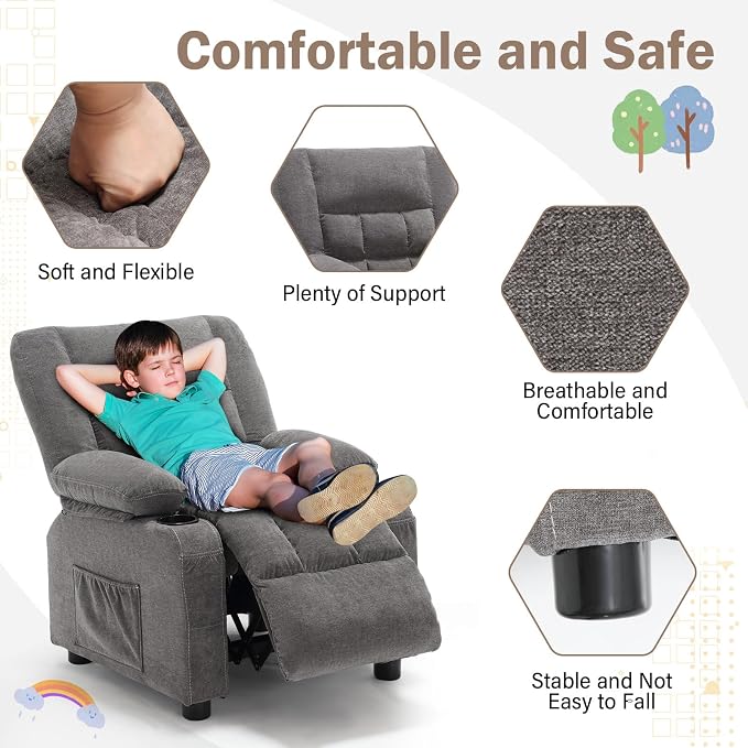 BOSMILLER Kids Recliner Chair， Push Back Toddler Recliner - Image 4