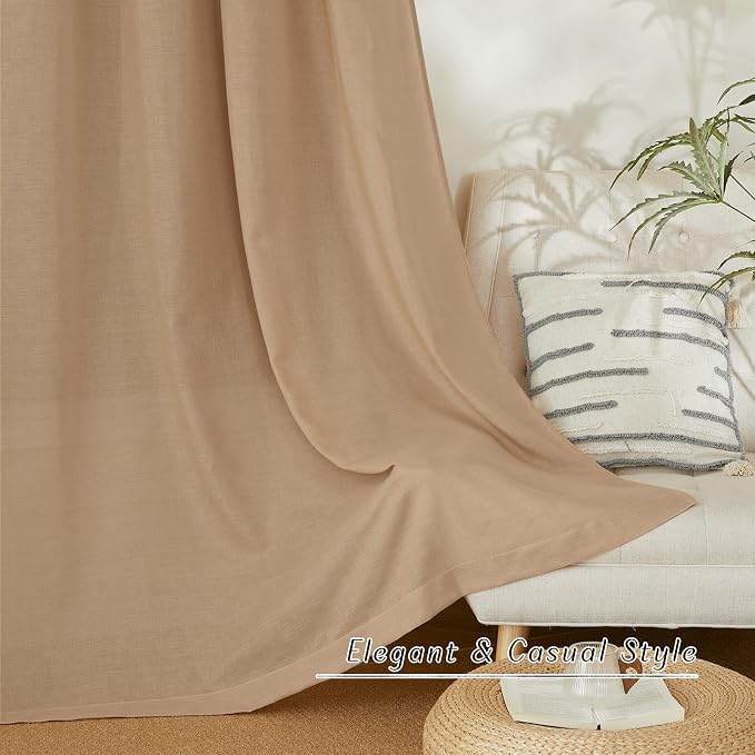 NICETOWN Natural Linen Camel Curtains 108 inches Long, Grommet Thick Linen - Image 6